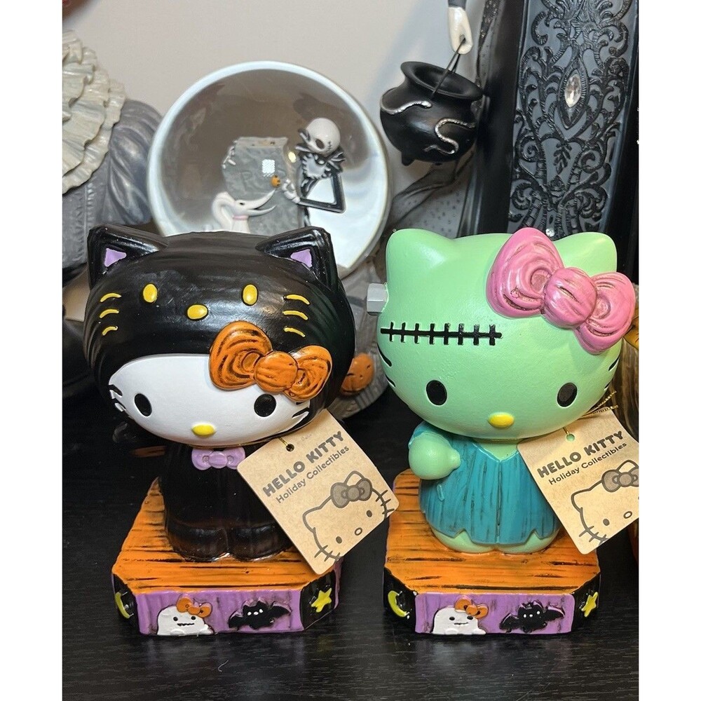 Hello Kitty Holiday Collectibles Halloween Black Cat + Frankenstein Figurines